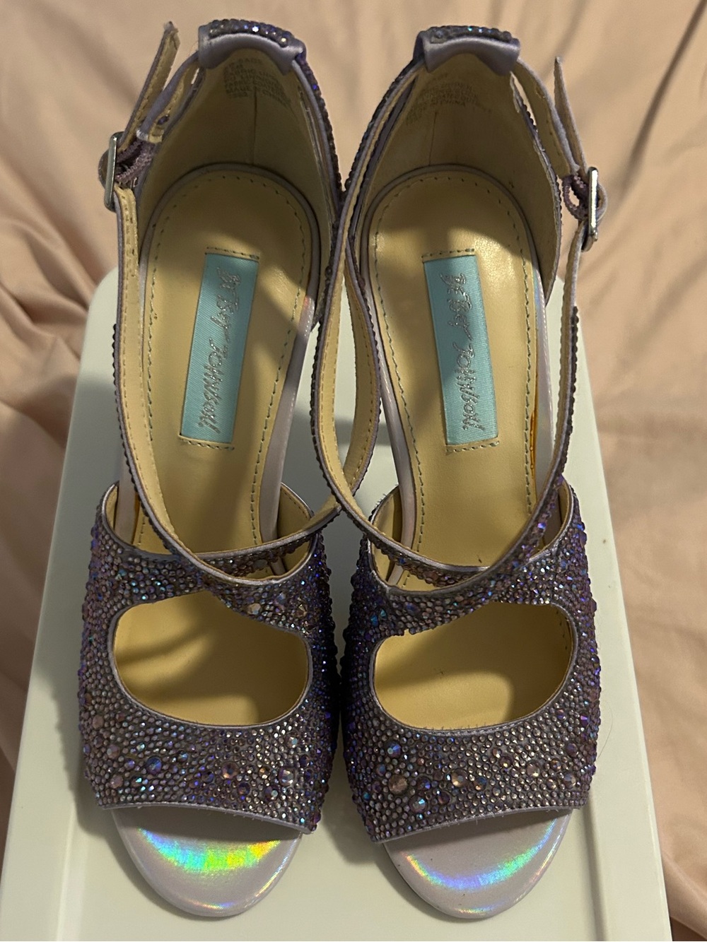 Betsey Johnson Purple Crystal Embellished Open-Toe Heels